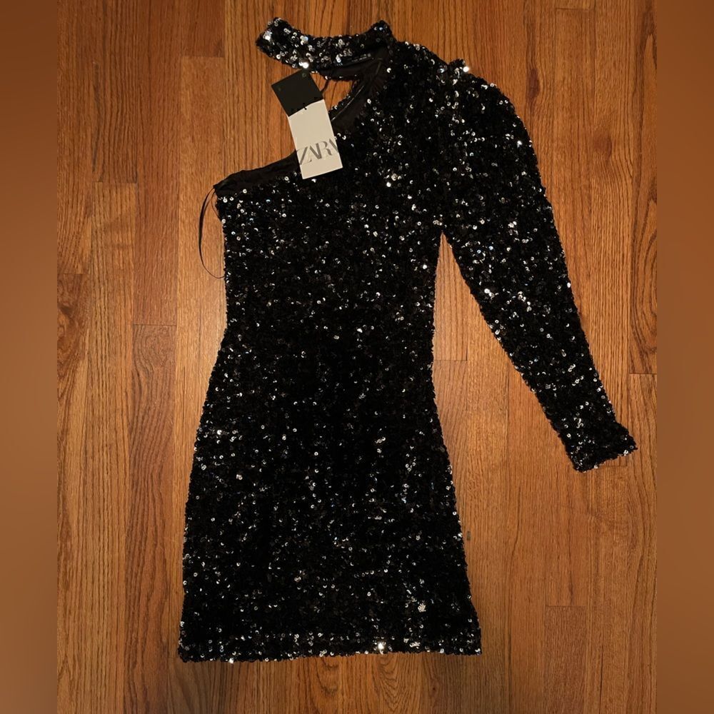Zara Asymmetrical Sequin Mini Dress Size Small - Picture 6 of 12